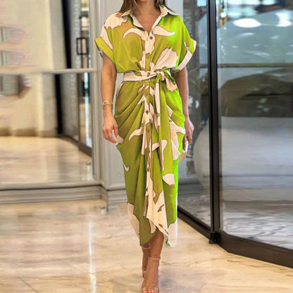 Collared Single-Breasted High-Waist Shirt Midi Dress