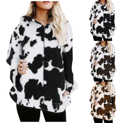 Women's Casual Fashion Plush Printed Zip-Up Jacket
