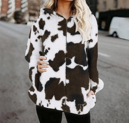 Women's Casual Fashion Plush Printed Zip-Up Jacket