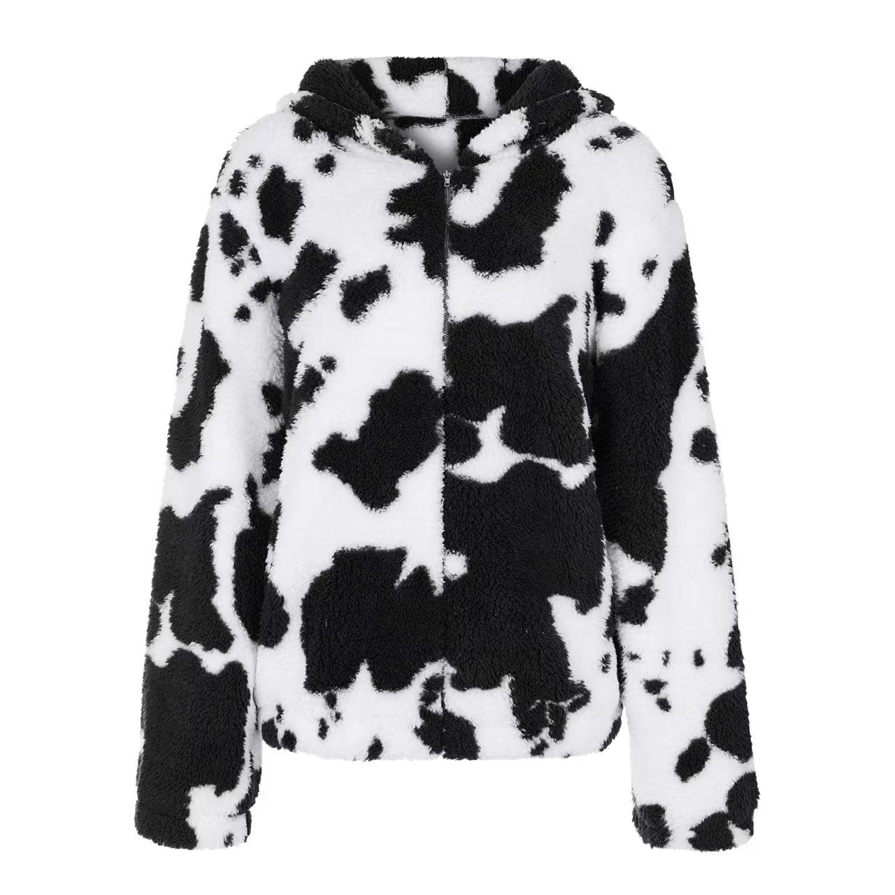 Women's Casual Fashion Plush Printed Zip-Up Jacket