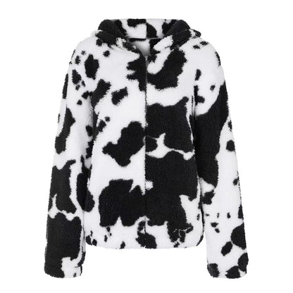 Women's Casual Fashion Plush Printed Zip-Up Jacket