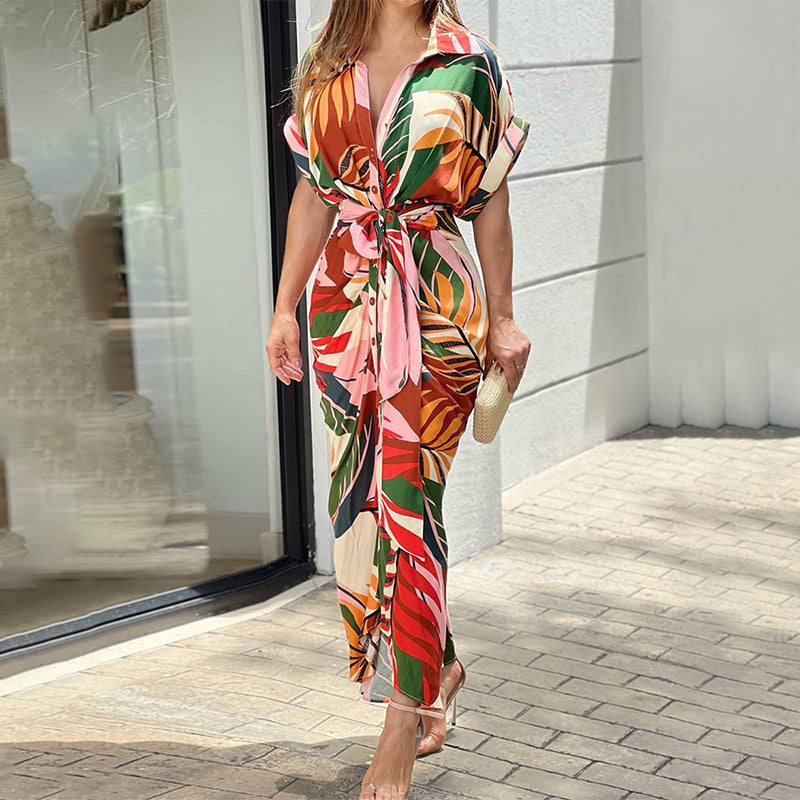Collared Single-Breasted High-Waist Shirt Midi Dress