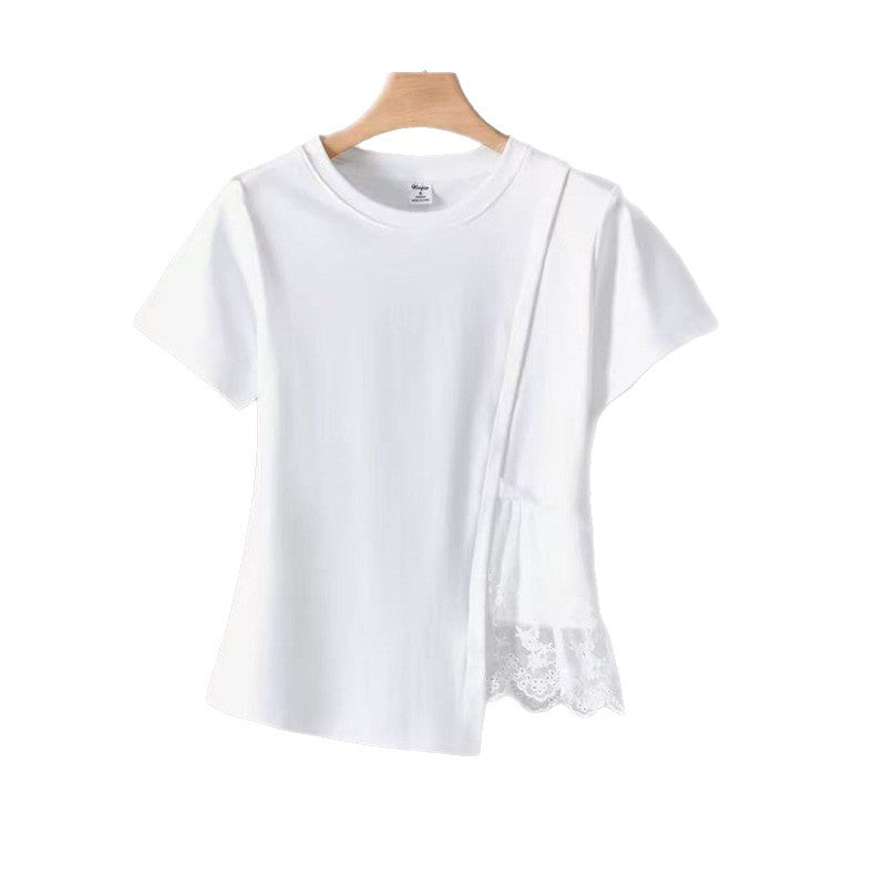 Pure Cotton Chic Lace-spliced Irregular Short Sleeves