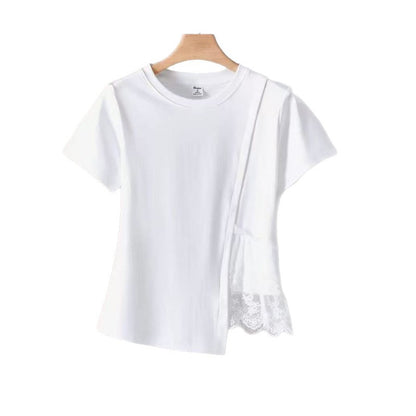 Pure Cotton Chic Lace-spliced Irregular Short Sleeves