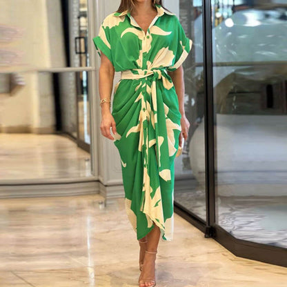 Collared Single-Breasted High-Waist Shirt Midi Dress