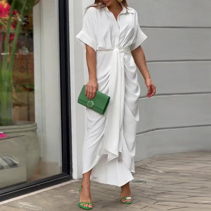 Collared Single-Breasted High-Waist Shirt Midi Dress