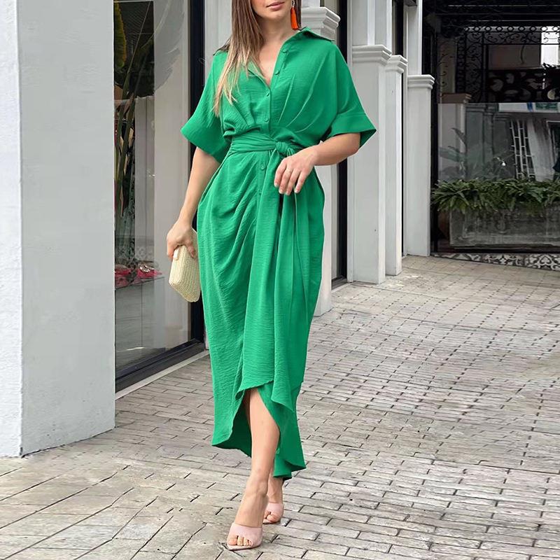 Collared Single-Breasted High-Waist Shirt Midi Dress
